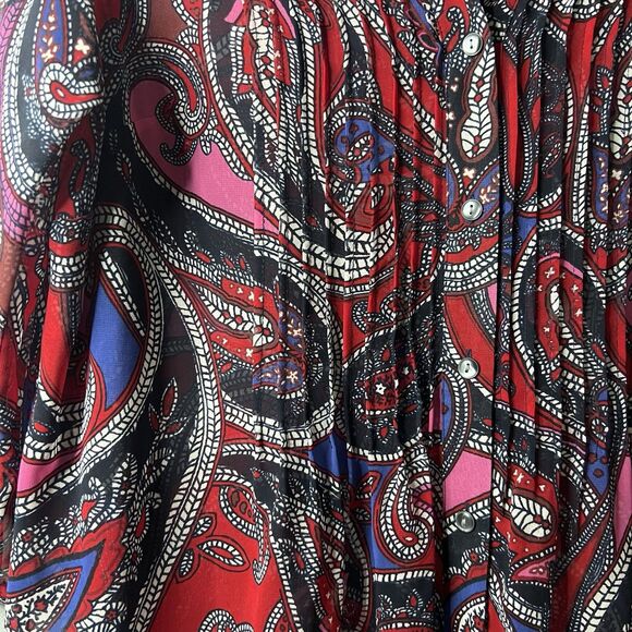 Charter Club Relaxed Women’s Blouse Button Up Shirt Size 1X Paisley Pleated - Picture 3 of 7
